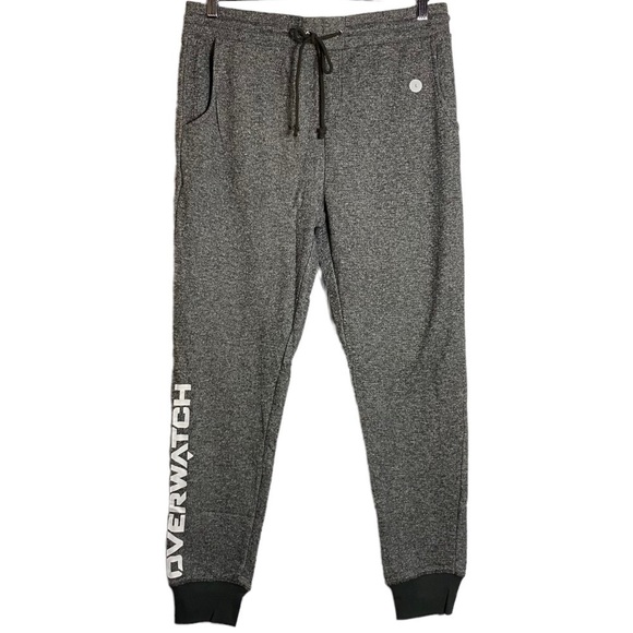 Overwatch Heather Gray Sweatpants Jogging Pants Spell Out Pockets Large L - Picture 1 of 14